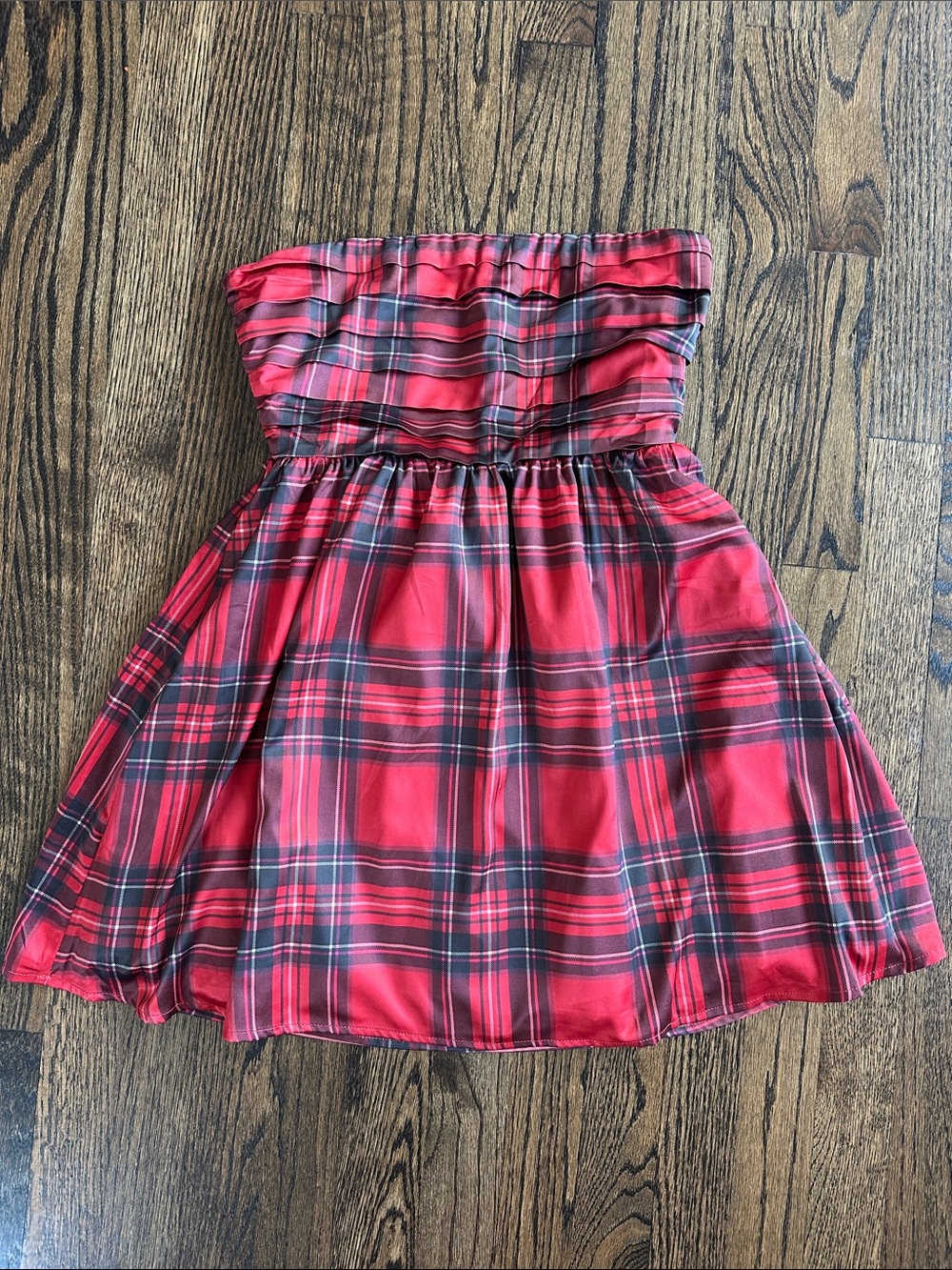 Altar'd State Red and Black Plaid Strapless Mini Dress